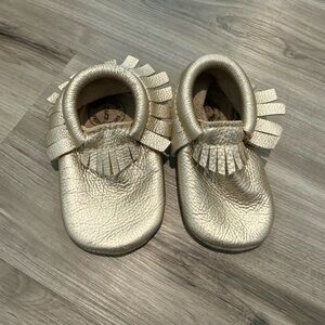 Freshly Picked Metallic Gold Leather Moccasins